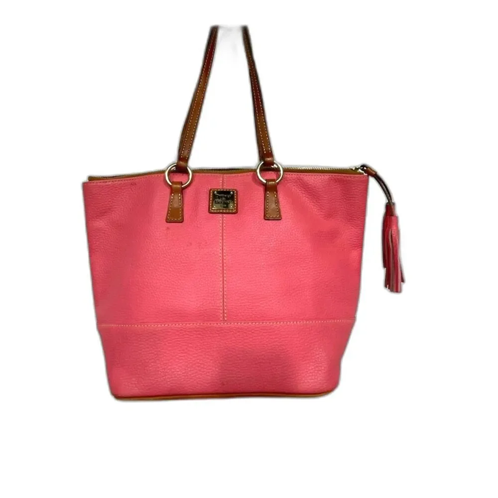 Dooney & Bourke Pebble Grain Medium Tassel Tote Handbag Pink Leather